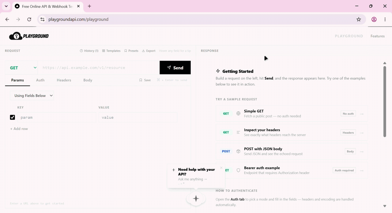 API Playground interface preview